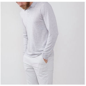 James Perse Long Sleeve 100% Cotton Polo Shirt/Heather Grey - Size 2 / Medium